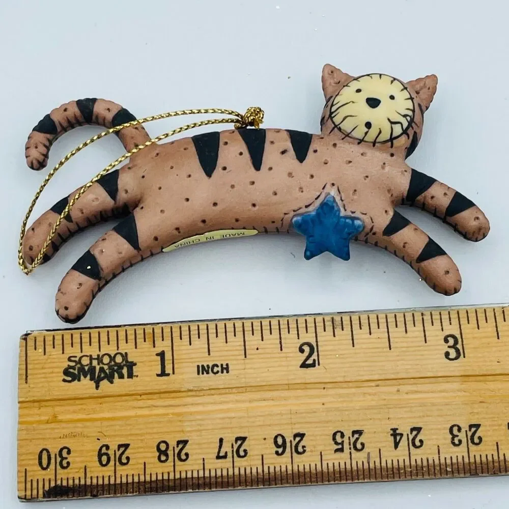 Lang Ornaments Jumping Cat Over Star Patchwork Christmas Tree Ornament ES #2 Box